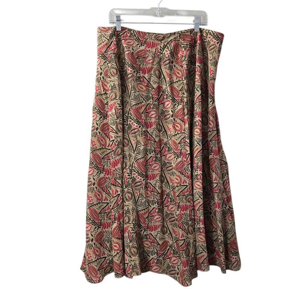 VTG Jones New York Woman 16W 100% Silk A-Line‎ Side-Zip Lined Maxi Skirt